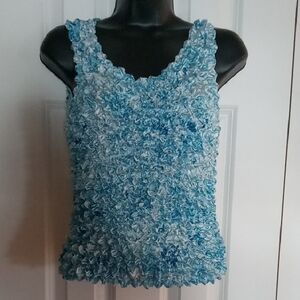 Blue Textured Sleeveless Top